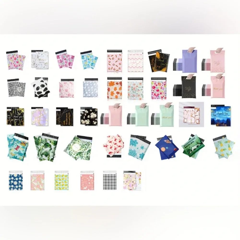 10 assorted poly mailers 10x13 and 10 thank you stickers - Picture 1 of 7